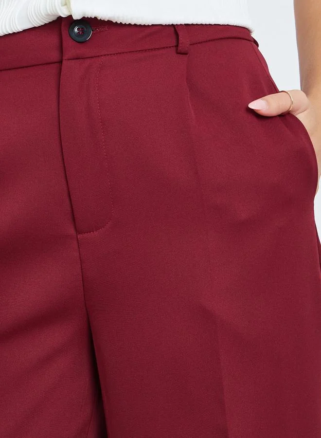 تايك تو بنطال عنابي سادة واسع الساق